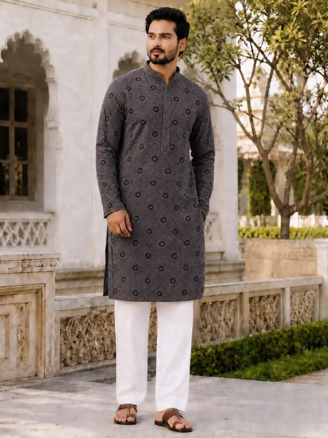 Rayon Manyavar Chikankari Kurta